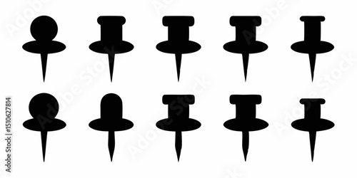 High resolution push pin icon set design featuring black yellow cyan magenta colors