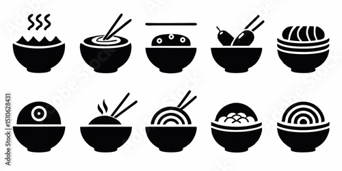 High quality ramen icon set japanese food soup design for culinary branding