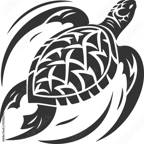Sea animal turtle vector drawing silhouette tribal 