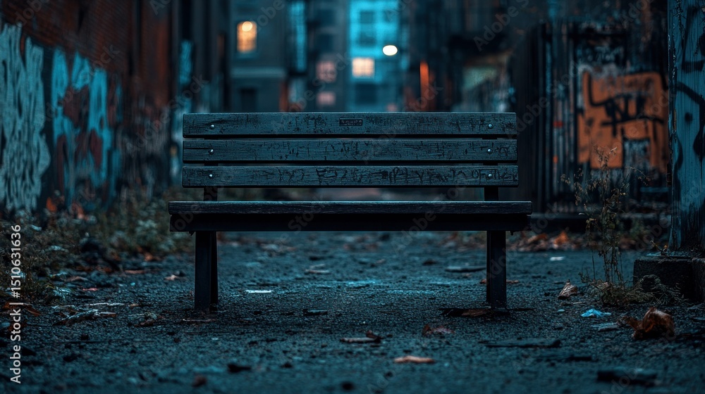 Obraz premium Urban alley bench at twilight