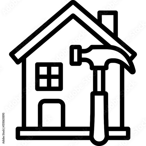 Clean vector icon of home with hammer
