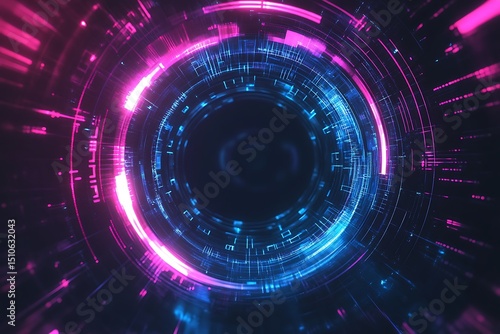 Fototapeta Naklejka Na Ścianę i Meble -  Abstract technology background. Glowing neon circles. 3D Rendering