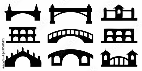 High resolution black silhouettes of bridges isolated illustrations for design projects