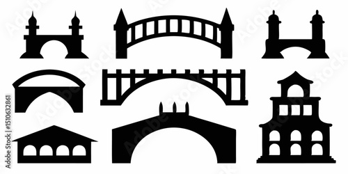 Black silhouettes of bridges a high resolution isolated illustration design