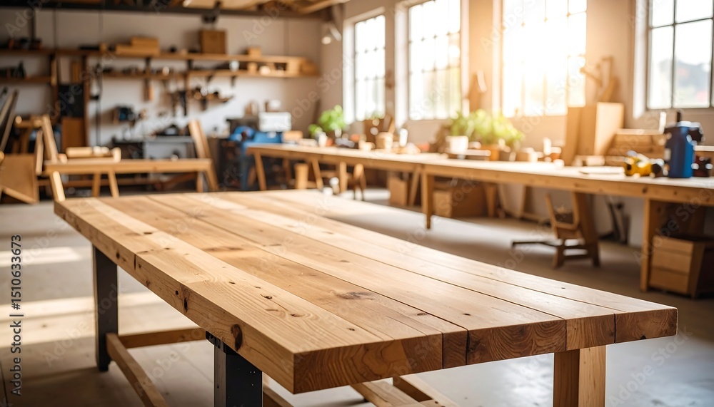 Rustic Wood Table in a Workshop.material, shelf, workshop, craftsmanship, industrial, interior, rustic, surface, workspace, home, modern, space, design, wood, background, table, carpenter's shop, Rustic Wood Table in a Workshop.material, shelf, workshop, craftsmanship, industrial, interior, rustic, surface, workspace, home, modern, space, design, wood, background, table, carpenter's shop,