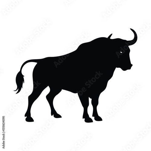 Cow Silhouette, Bold horned bull silhouettes in black profile style ideal for logos or tattoo artwork, silhouette bull.