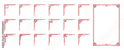 Chinese frame corner ornament vector set. Decorative elements with line, corner, borders, frames, headers. Illustration of elegant design suitable for card, invitation, poster, cover.
