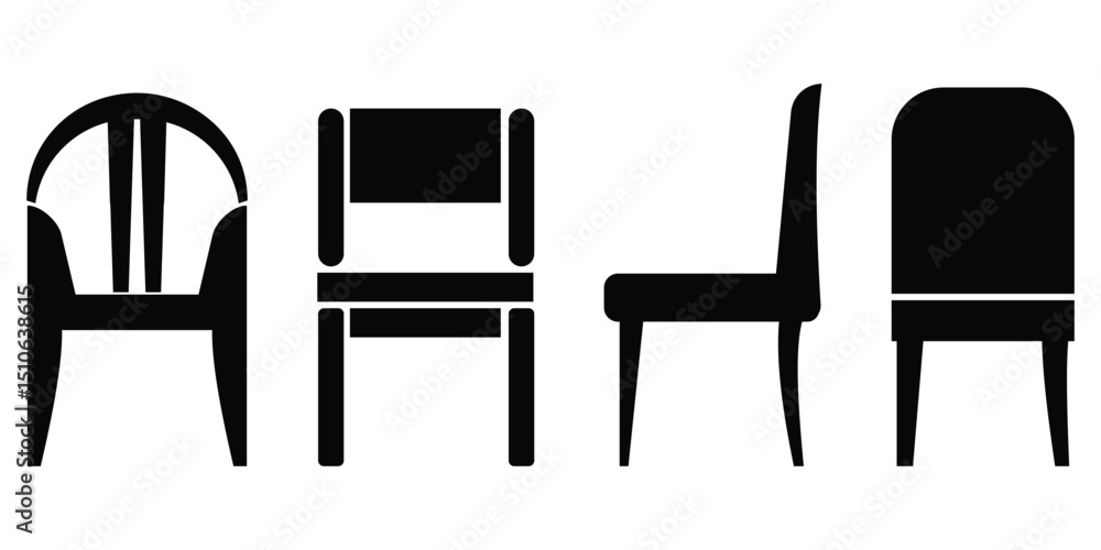 Chair furniture modern interior silhouette icon set vector illustration for home decorative design seating graphic minimal lifestyle style. Chair furniture modern interior silhouette icon set vector illustration for home decorative design seating graphic minimal lifestyle style.