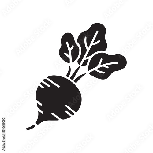Beet or beets beetroot vegetable radish with leaves flat vector icon for apps and websites. Vector black silhouette. with white background