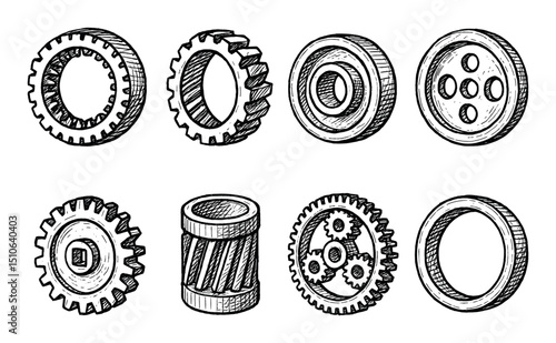 Hand-Drawn Gear Icons
