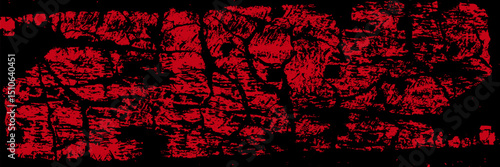 Old scratched bright red paint surface wide texture. Dark scarlet color gloomy grunge abstract widescreen background