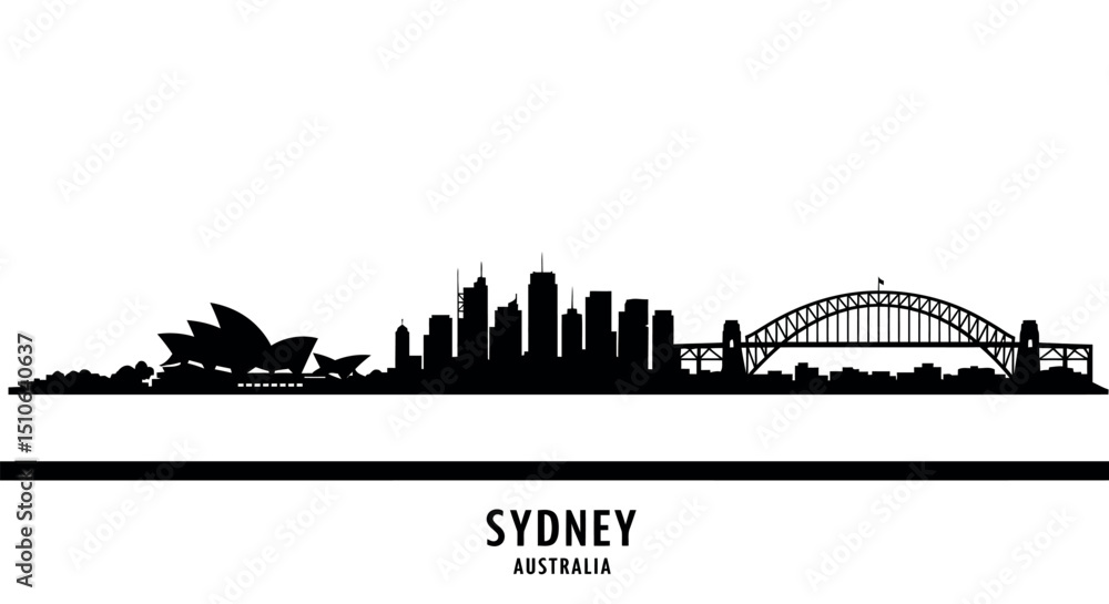 Naklejka premium Sydney skyline silhouette with opera house and harbour bridge