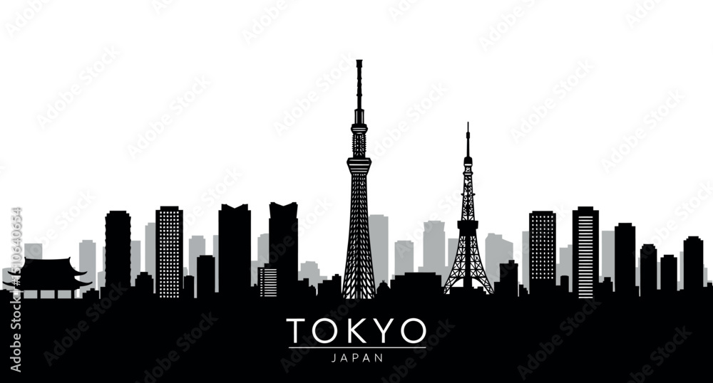 Obraz premium Tokyo skyline silhouette featuring iconic towers and urban landscape
