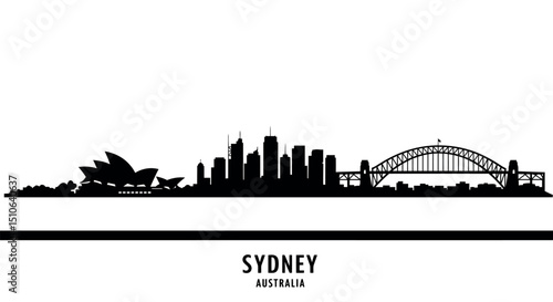 Sydney skyline silhouette with opera house and harbour bridge