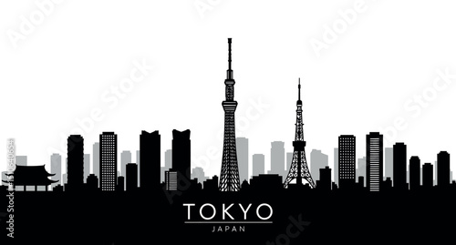 Tokyo skyline silhouette featuring iconic towers and urban landscape