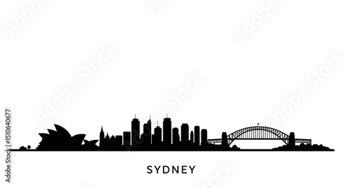 Sydney skyline silhouette with opera house and harbour bridge
