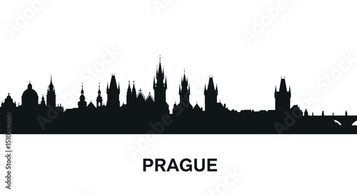 Prague city skyline silhouette with iconic historical landmarks and gothic towers