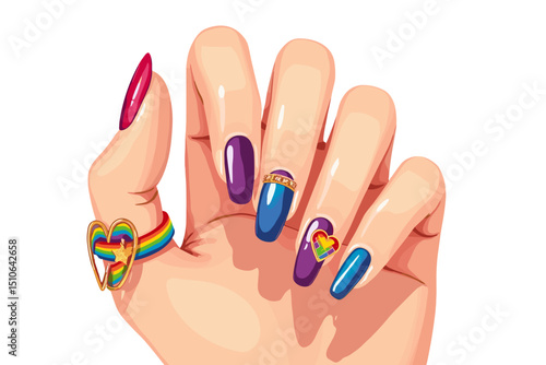 rainbow nails and jewelry