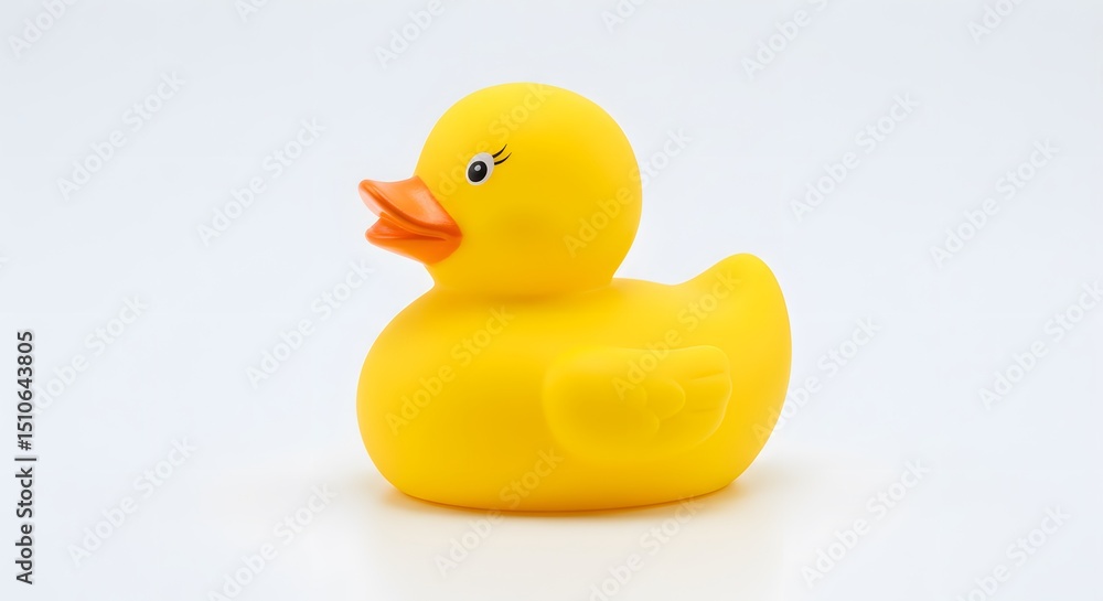 Profile View of a Bright Yellow Rubber Duck on White Background Profile View of a Bright Yellow Rubber Duck on White Background