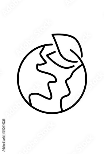 Global ecology icon, planet with green leaf