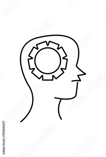 Head with gear: depicts thought, process, or intelligence