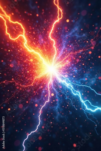 Intense close-up of two clashing forces, energy beams colliding in a vibrant, otherworldly spectacle Perfect for fantasy, sci-fi, and power themes , impact, warfare, vibrant