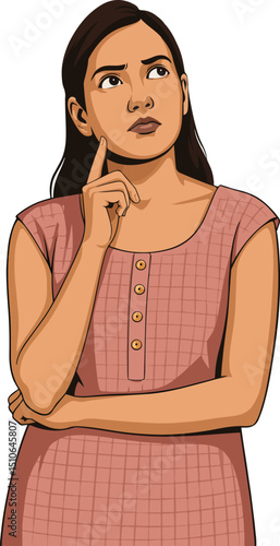 Teenage girl thinking looking eyes up vector illustration