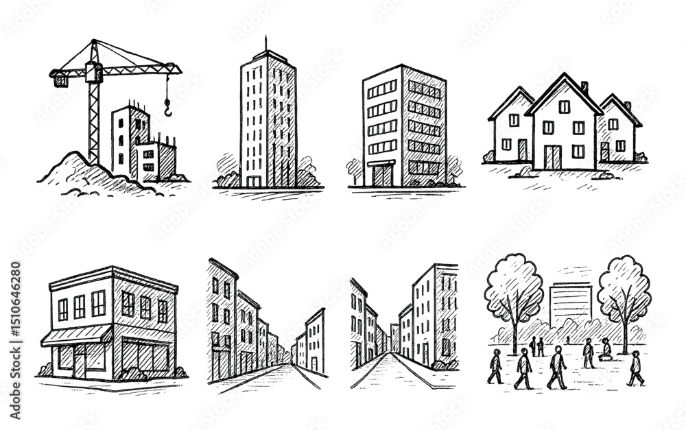 Obraz premium Hand-Drawn Urban Icons