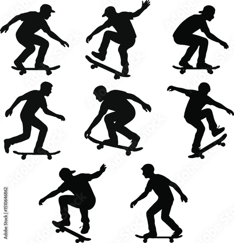 Silhouettes of snowboard players