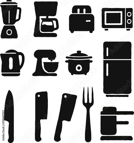 set of household appliances icons silhouettes