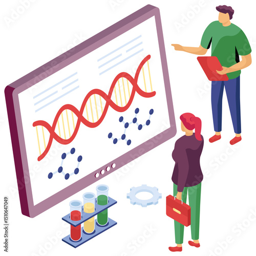 DNa illustration in isometric design, genetic material vector 