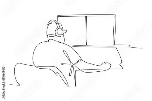 Continuous one line drawing a officers monitor space monitors. Professional job profession minimalist concept. Single line draw design vector graphic illustration