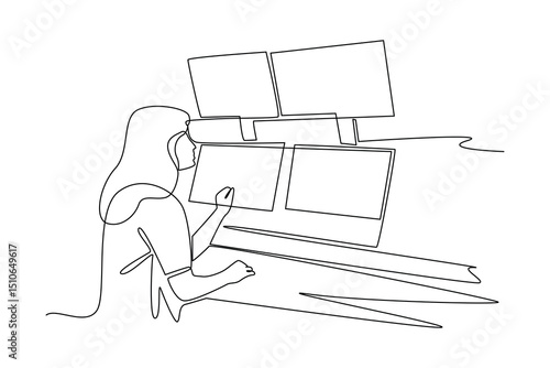Continuous one line drawing a space room remote control work. Professional job profession minimalist concept. Single line draw design vector graphic illustration