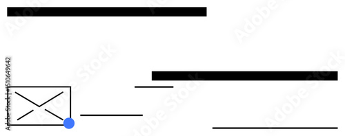 Envelope icon with blue notification dot, horizontal lines symbolizing text and headers, clean modern composition. Ideal for communication, email, notification, updates, messaging, business