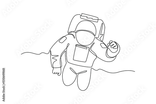 Continuous one line drawing of astronaut floating in in space. Professional job profession minimalist concept. Single line draw design vector graphic illustration