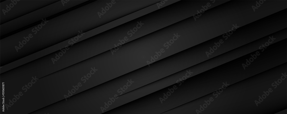 Obraz premium 3D black geometric abstract background overlap layer on dark space with waves shape decoration. Minimalist modern graphic design element cutout style concept for banner, flyer, card, or brochure cover