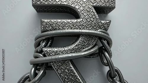 Rupee symbol chained tightly, illustrating economic pressure and fiscal limitations