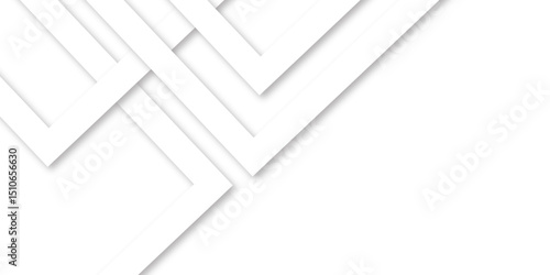 White abstract geometric background with white paper sheets soars as abstract spaces with rectangles, parallel stripes, perspective, shadows in simple strict modern material in triangle and square.	
