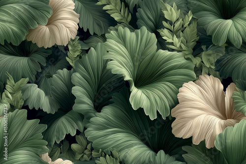 Wallpaper Mural white and green leaves Torontodigital.ca