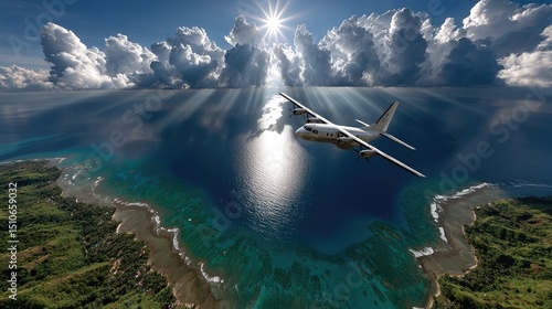 Wallpaper Mural Airplane over tropical coastline Torontodigital.ca