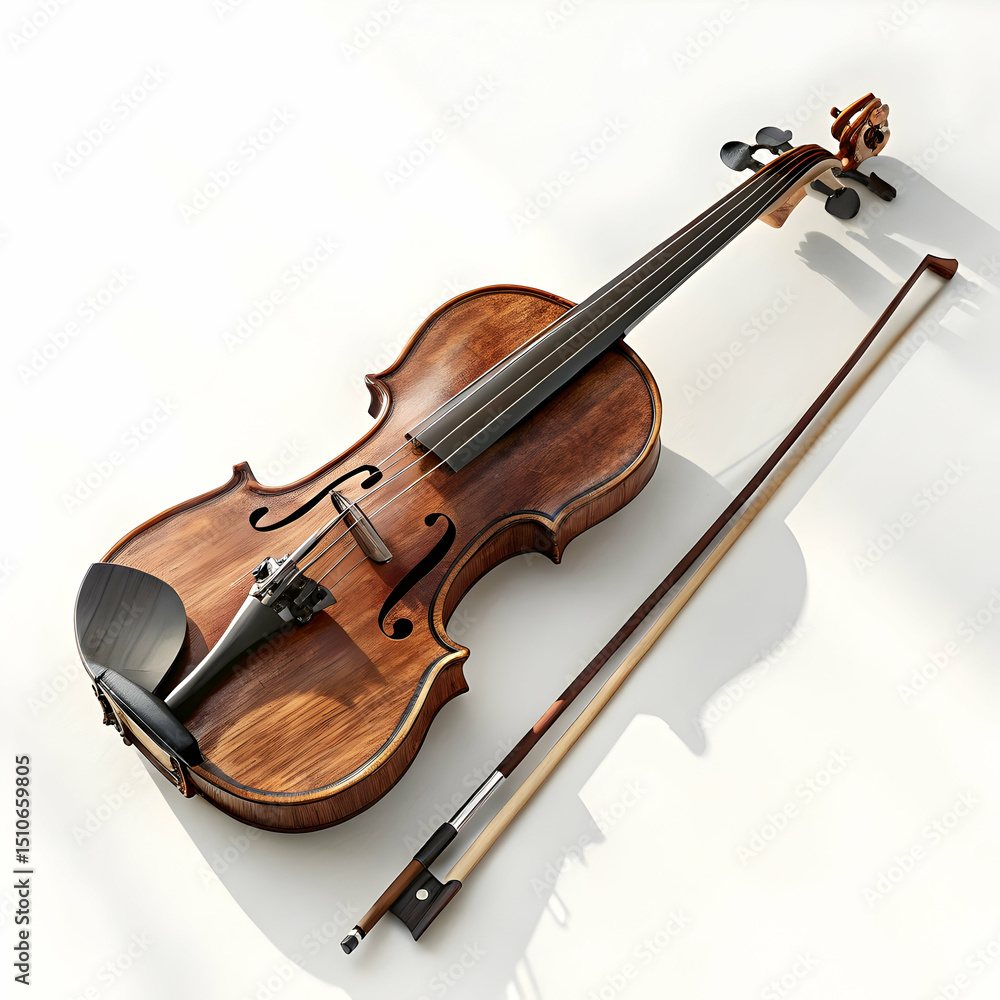 Fototapeta premium classic wooden violin with elegant curves and rich brown finish, isolated on white background