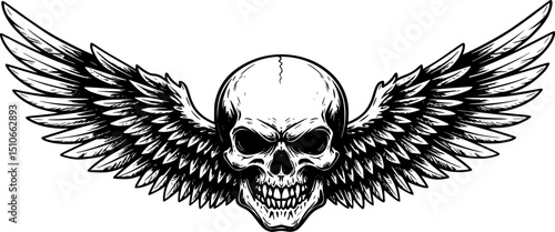 Biker emblem with wings on white background