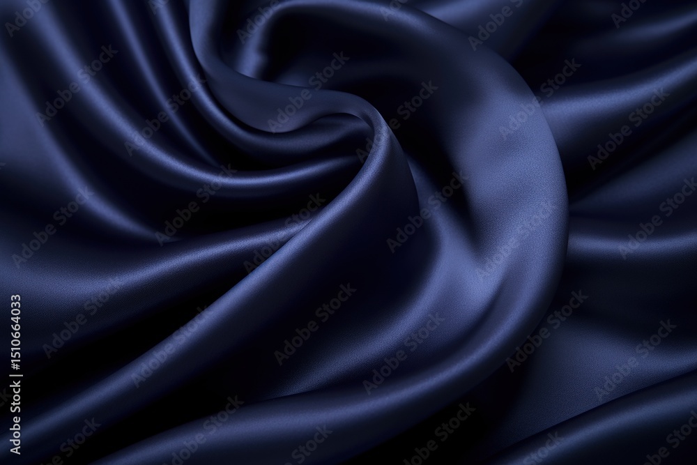 Obraz premium Smooth, dark blue silk fabric with elegant folds and a glossy, luxurious texture.