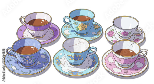 Broken and Whole Teacups: Unique Collection of Beverage Drinkware