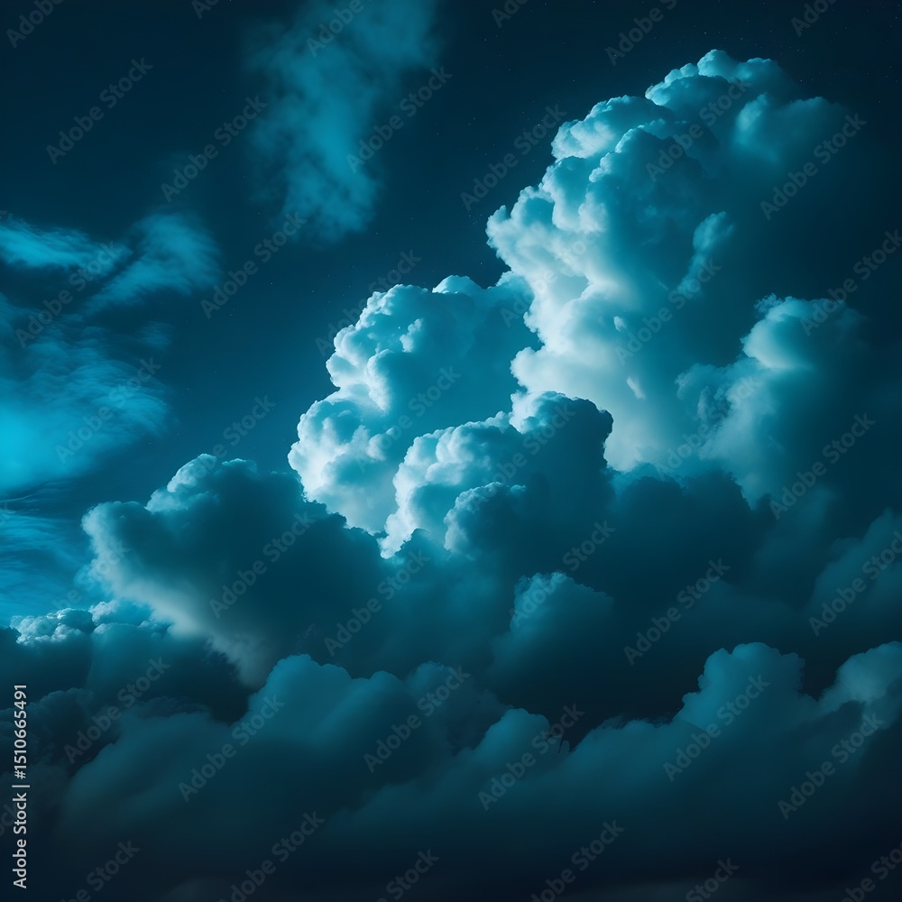 Fototapeta premium Dark Night Sky with Clouds – Dramatic Moody Background in Petrol Blue Tones
