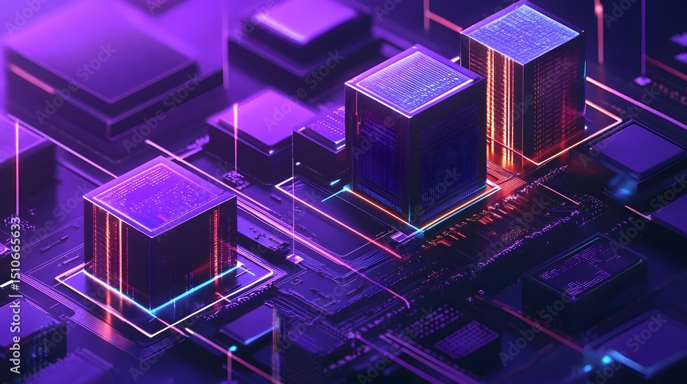 Vibrant abstract image of computer microchips with neon lights, showcasing the future of technology and innovation. Vibrant abstract image of computer microchips with neon lights, showcasing the future of technology and innovation.