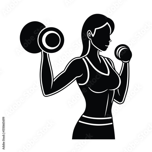 Woman Lifting Dumbbells Vector on White Background