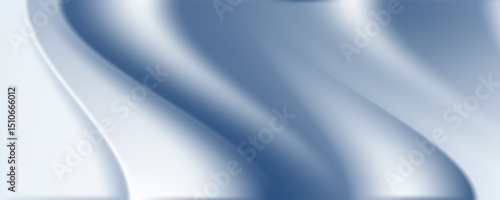 Abstract blue white luxury fabric wave background with copy space. Smooth liquid wave. Elegant shiny silk satin texture. Suit for wallpaper, cover, header, desktop, web, flyer. Vector illustration