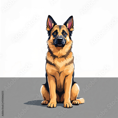 Adorable Cartoon german shepherd dog sitting Vector Illustration