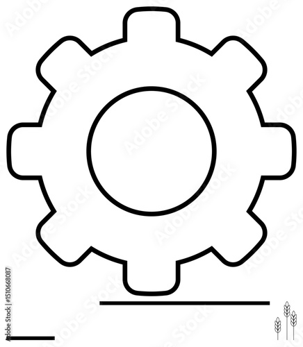 Gearwheel shape combined with wheat and simple lines, symbolizing agriculture, industry, process, and connection concepts. Ideal for engineering, industry, growth, teamwork productivity agritech